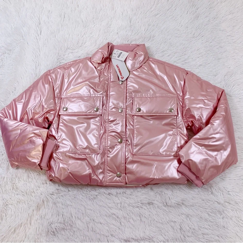 Crewcuts NWT Girls' cropped metallic puffer jacket‎ long sleeve full zip